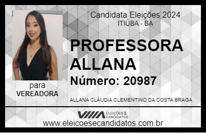 Candidato PROFESSORA ALLANA 2024 - ITIÚBA - Eleições