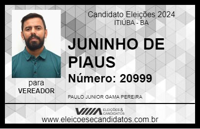 Candidato JUNINHO DE PIAUS 2024 - ITIÚBA - Eleições