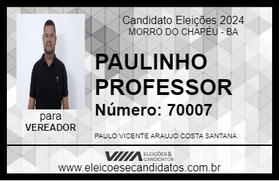 Candidato PAULINHO PROFESSOR 2024 - MORRO DO CHAPÉU - Eleições