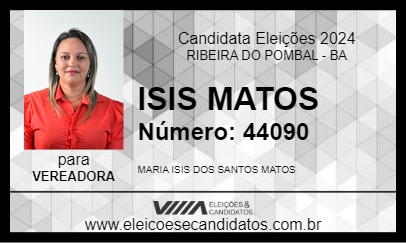 Candidato ISIS MATOS 2024 - RIBEIRA DO POMBAL - Eleições