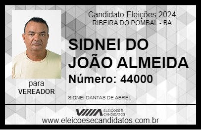 Candidato SIDNEI DO JOÃO ALMEIDA 2024 - RIBEIRA DO POMBAL - Eleições