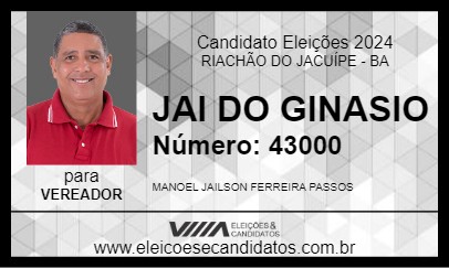 Candidato JAI DO GINASIO 2024 - RIACHÃO DO JACUÍPE - Eleições