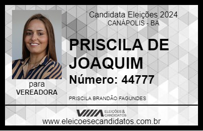 Candidato PRISCILA DE JOAQUIM 2024 - CANÁPOLIS - Eleições