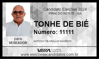 Candidato TONHE DE BIÉ 2024 - PIRAÍ DO NORTE - Eleições