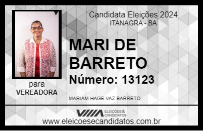 Candidato MARI DE BARRETO 2024 - ITANAGRA - Eleições