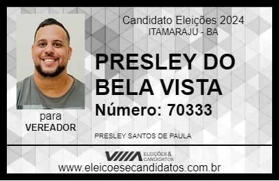 Candidato PRESLEY DO BELA VISTA 2024 - ITAMARAJU - Eleições