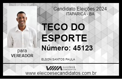 Candidato TECO DO ESPORTE 2024 - ITAPARICA - Eleições