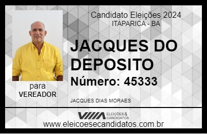 Candidato JACQUES DO DEPOSITO 2024 - ITAPARICA - Eleições