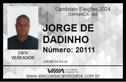 Candidato JORGE DE DADINHO 2024 - ITAPARICA - Eleições