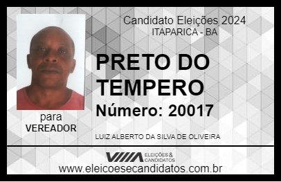 Candidato PRETO DO TEMPERO 2024 - ITAPARICA - Eleições