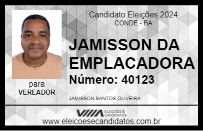 Candidato JAMISSON DA EMPLACADORA 2024 - CONDE - Eleições