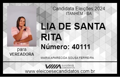 Candidato LIA DE SANTA RITA 2024 - ITANHÉM - Eleições