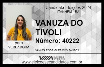 Candidato VANUZA DO TIVOLI 2024 - ITANHÉM - Eleições