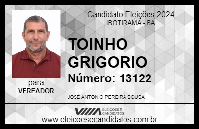 Candidato TOINHO GRIGORIO 2024 - IBOTIRAMA - Eleições