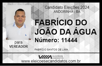 Candidato FABRÍCIO DO JOÃO DA ÁGUA 2024 - ANDORINHA - Eleições