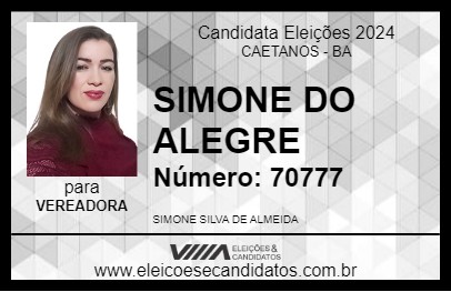 Candidato SIMONE DO ALEGRE 2024 - CAETANOS - Eleições