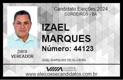 Candidato IZAEL MARQUES 2024 - CORDEIROS - Eleições