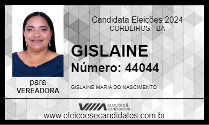 Candidato GISLAINE 2024 - CORDEIROS - Eleições