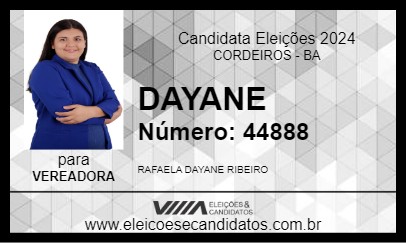 Candidato RAFAELA DAYANE 2024 - CORDEIROS - Eleições