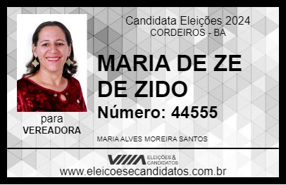 Candidato MARIA DE ZE DE ZIDO 2024 - CORDEIROS - Eleições