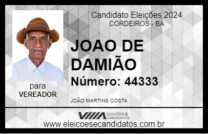 Candidato JOAO DE DAMIÃO 2024 - CORDEIROS - Eleições