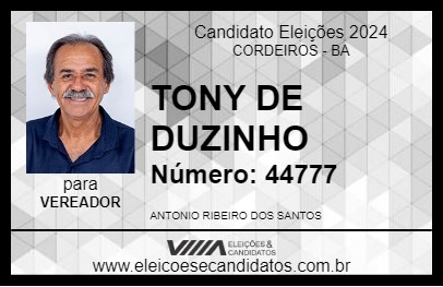 Candidato TONY DE DUZINHO 2024 - CORDEIROS - Eleições