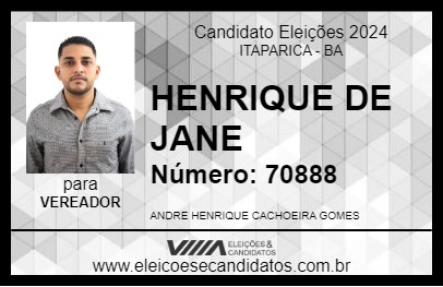 Candidato HENRIQUE DE JANE  2024 - ITAPARICA - Eleições