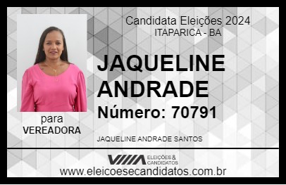 Candidato JAQUELINE ANDRADE 2024 - ITAPARICA - Eleições