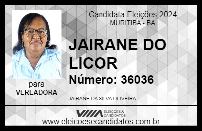 Candidato JAIRANE DO LICOR 2024 - MURITIBA - Eleições