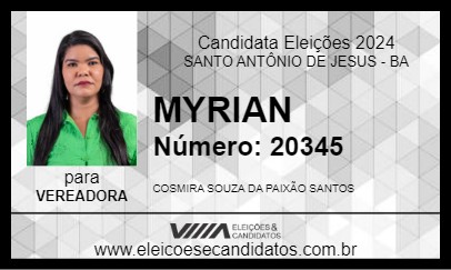 Candidato MYRIAN 2024 - SANTO ANTÔNIO DE JESUS - Eleições