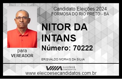 Candidato NITOR DA INTANS 2024 - FORMOSA DO RIO PRETO - Eleições