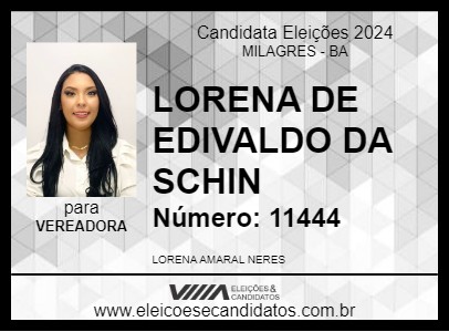 Candidato LORENA DE EDIVALDO DA SCHIN 2024 - MILAGRES - Eleições