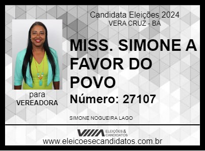 Candidato MISS. SIMONE A FAVOR DO POVO 2024 - VERA CRUZ - Eleições