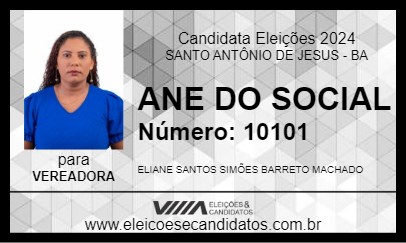 Candidato ANE DO SOCIAL 2024 - SANTO ANTÔNIO DE JESUS - Eleições