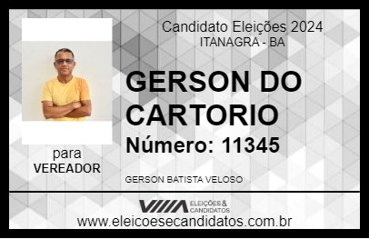 Candidato GERSON DO CARTORIO 2024 - ITANAGRA - Eleições