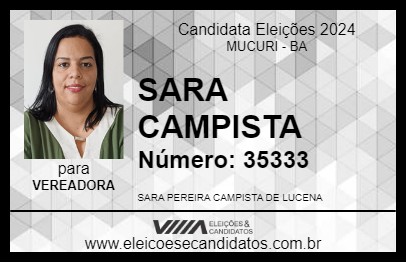 Candidato SARA CAMPISTA 2024 - MUCURI - Eleições