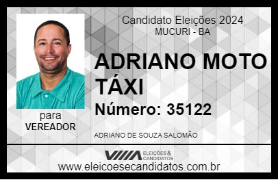 Candidato ADRIANO MOTO TÁXI 2024 - MUCURI - Eleições