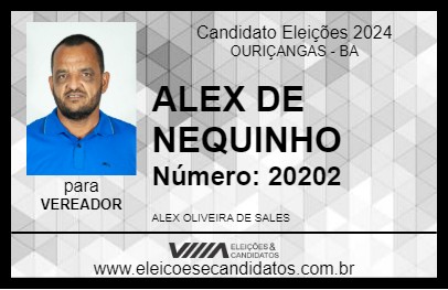 Candidato ALEX DE NEQUINHO 2024 - OURIÇANGAS - Eleições