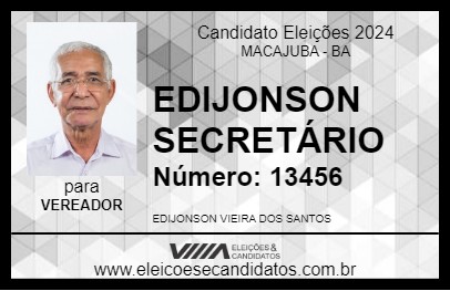 Candidato EDIJONSON SECRETÁRIO 2024 - MACAJUBA - Eleições