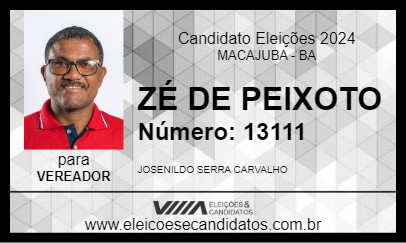 Candidato ZÉ DE PEIXOTO 2024 - MACAJUBA - Eleições