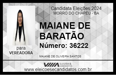 Candidato MAIANE DE BARATÃO 2024 - MORRO DO CHAPÉU - Eleições