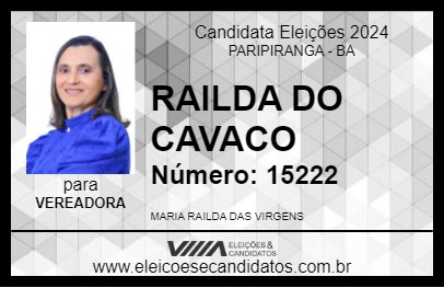 Candidato RAILDA DO CAVACO 2024 - PARIPIRANGA - Eleições