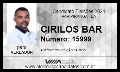 Candidato CIRILOS BAR 2024 - PARIPIRANGA - Eleições