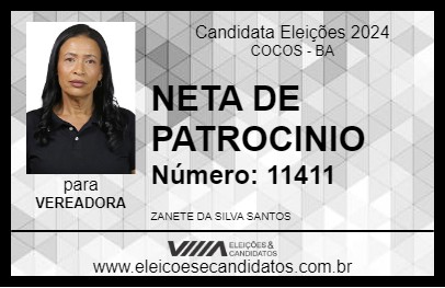 Candidato NETA DE PATROCINIO 2024 - COCOS - Eleições