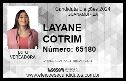 Candidato LAYANE COTRIM 2024 - GUANAMBI - Eleições