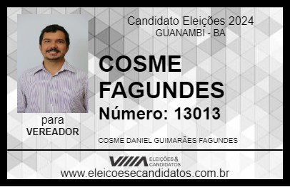 Candidato COSME FAGUNDES 2024 - GUANAMBI - Eleições