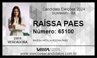 Candidato RAÍSSA PAES 2024 - GUANAMBI - Eleições