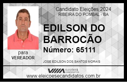 Candidato EDILSON DO BARROCÃO 2024 - RIBEIRA DO POMBAL - Eleições