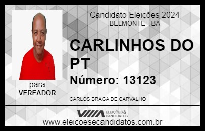 Candidato CARLINHOS DO PT  2024 - BELMONTE - Eleições