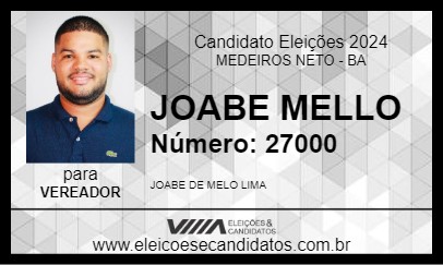 Candidato JOABE MELLO 2024 - MEDEIROS NETO - Eleições